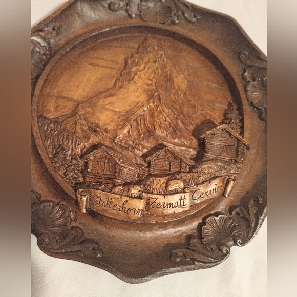 Mid Century "Matterhorn Zermatt Cervin" Carved 3D Resin Faux Wood Wall Art - Picture 14 of 15